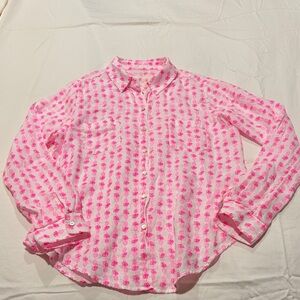 Lilly Pulitzer Pink pineapple Button-Down linen Shirt, S